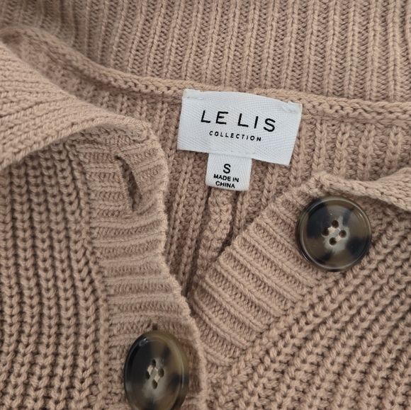 Le Lis Ribbed Knit Sweater Romper Collared Button Front Cozy Neutral Coastal Sm - Picture 2 of 11